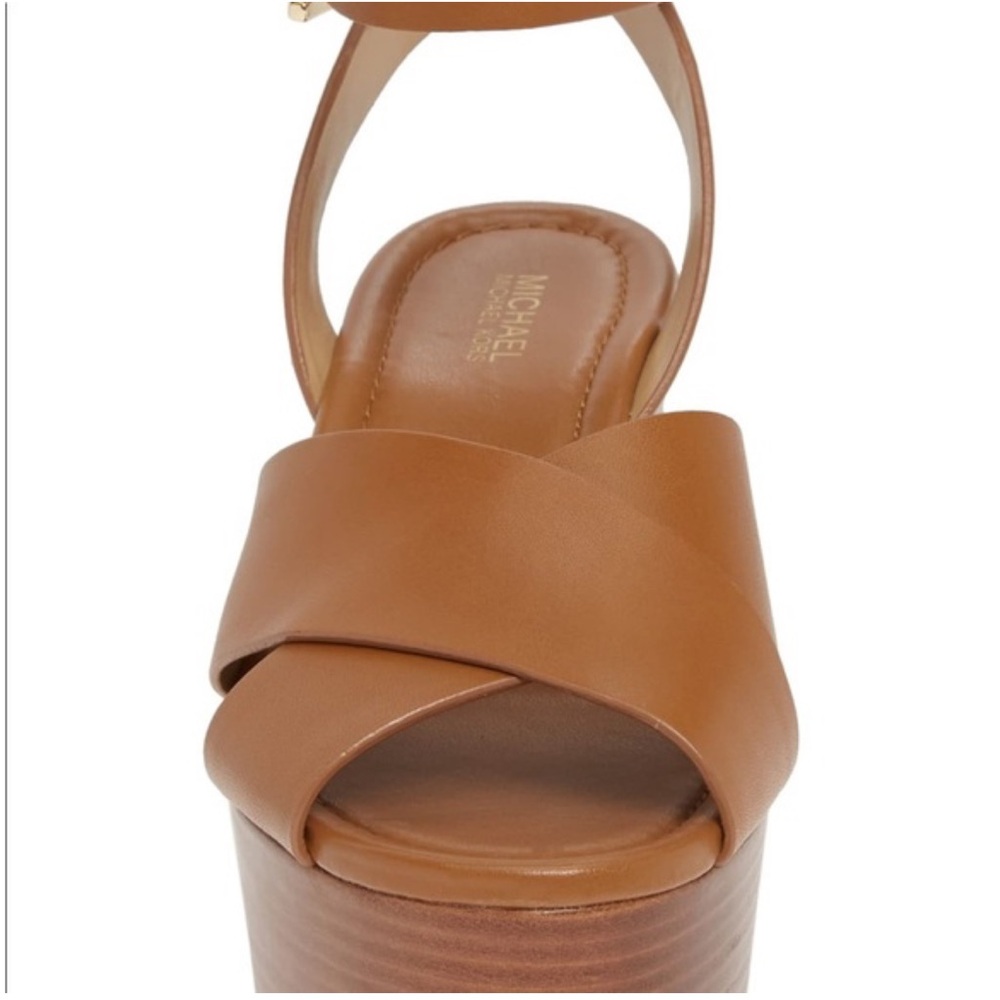 MICHAEL Michael Kors Tan Leather Platform Wedge Sandals - Picture 5 of 9